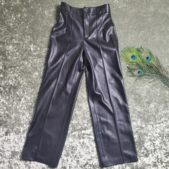 Zara Faux Leather Straight Leg Pants - Picture 1 of 8